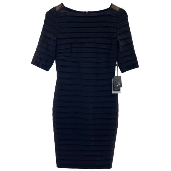 NWT Adrianna Papell Illusion Bodice Pleated Partial Tuck Jersey Sheath Dress 4 - Picture 2 of 16